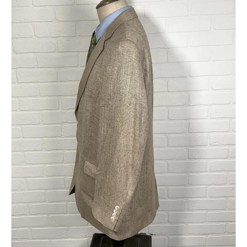 Stafford‎ Blazer Men 44R Tan Herringbone Silk 2 Button Classic Career Jacket